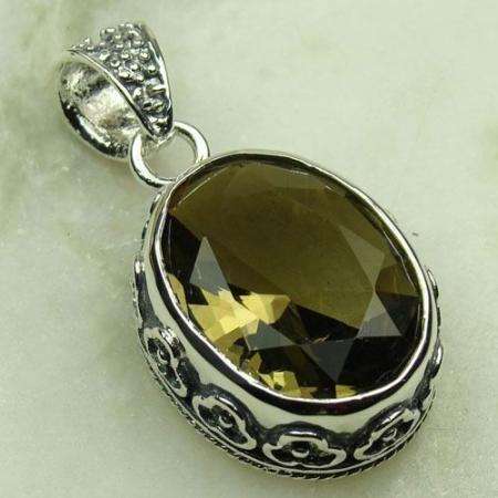 IMPRESSIVE 925 SILVER SMOKY QUARTZ GEMSTONE PENDANT 1.3"