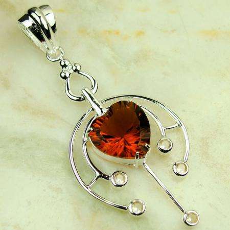 DAZZLING 925 SILVER MADEIRA ORANGE CITRINE & MORGANITE GEMSTONE PENDANT 2.75"