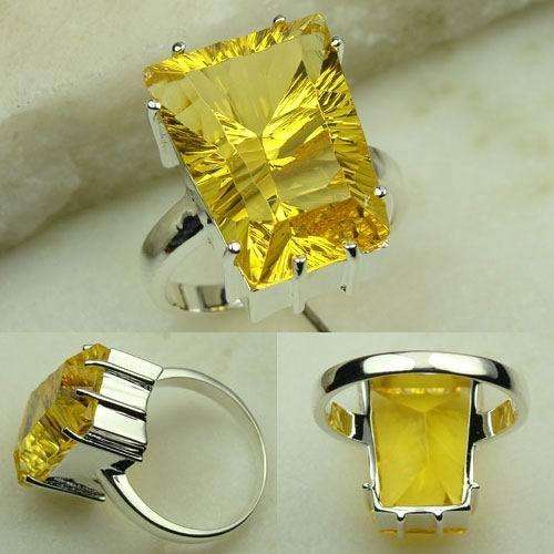 ADAMANTINE 925 SILVER GOLDEN YELLOW QUARTZ GEMSTONE ring #7