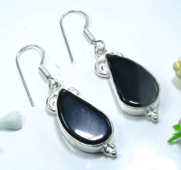 GOES WITH EVERYTHING - TIMELESS - BLACK ONYX 925 SILVER EARRINGS 2"; K3859