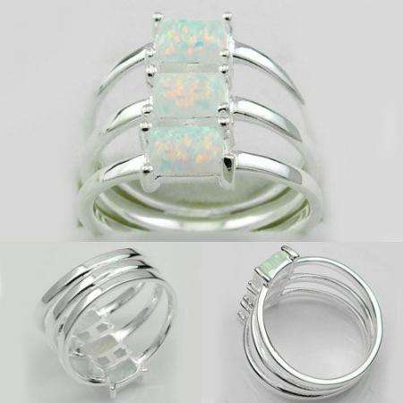 DON'T MISS THIS EXQUISITE WHITE FIRE OPAL TRIPLE STONE 925 SILVER RING - #8