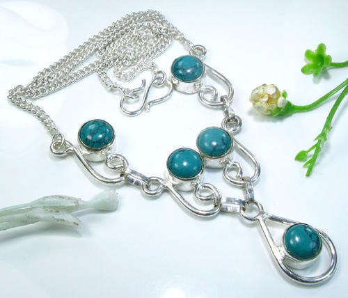 GENUINE TURQUOISE 925 SILVER NECKLACE 18"; N8735
