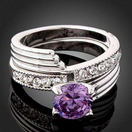 OUTSTANDING #8 Amethyst and Topaz White Gold GP Ring