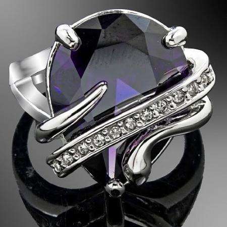 TOTALLY LUXURIOUS FEBRUARY BIRTHSTONE #7 Amethyst and Topaz White Gold GP Ring