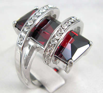 WONDERFULLY DIFFERENT #8 GARNET AND TOPAZ 14K White Gold GP Ring