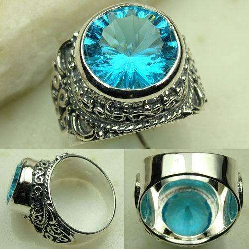 MUST HAVE RING FOR THE NEW YEAR!!!!!! - EXQUISITE SETTING - CONCAVE CUT BLUE TOPAZ - SILVER RING #9