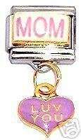 Italian Charms 9mm - Fits Nomination - Dangle - LILAC MOM - LUV YOU DANGLE