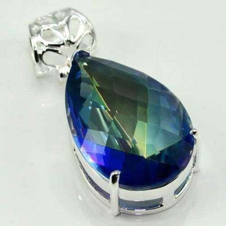 VERY IMPRESSIVE 42ct GENUINE BLUE MYSTIC TOPAZ NATURAL GEMSTONE 925 SILVER pendant 1.75"