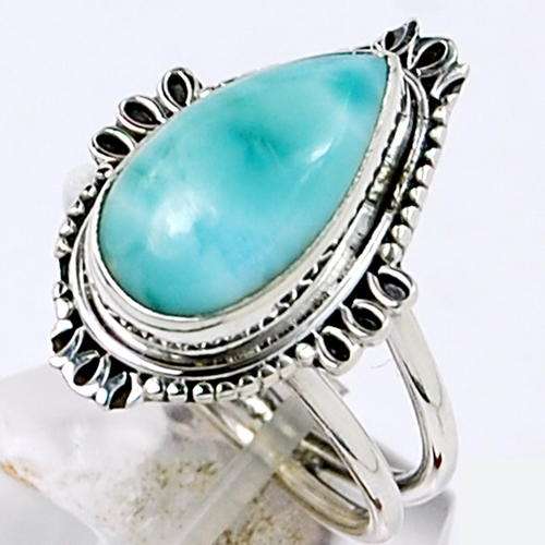 DIFFICULT TO OBTAIN - QUEEN OF THE SEA GENUINE LARIMAR 925 STERLING SILVER RING JEWELRY s.6 SR18641