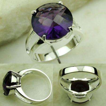 REMARKABLE 925 SILVER BRAZIL PURPLE AMETHYST CHECKERBOARD CUT GEMSTONE ring #7