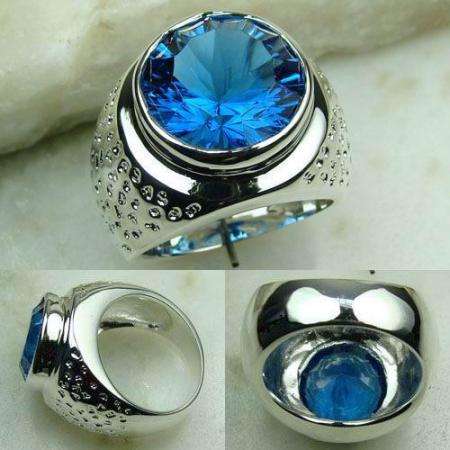 VERY IMPRESSIVE 925 SILVER PARIS BLUE TOPAZ RING #7 - A MUST FOR CHUNKY RING LOVERS