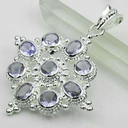 VERY DISTINCT COLOUR 925 SILVER LIGHT PURPLE AMETHYST GEMSTONE PENDANT 2.2"