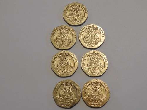 20 Pence Sterling Coin set (seven coins), British, Circulated - As per image - Bid per coin!