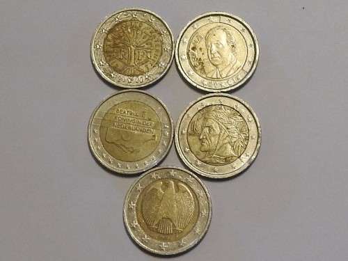 Two Euro coin set (five coins), Europe, Circulated -  As per image - Bid per coin!