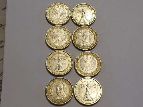 One Euro coin set (eight coins), Europe, Circulated - As per image - Bid per coin!