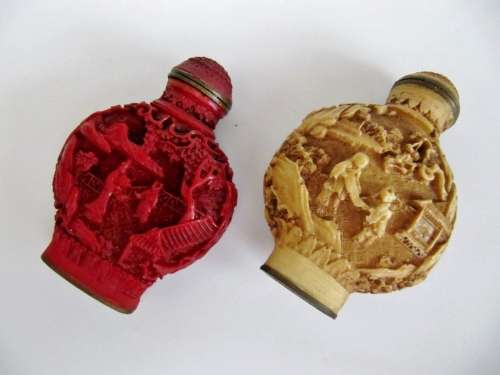 Pair of Old Oriental Lacquer Snuff Bottles