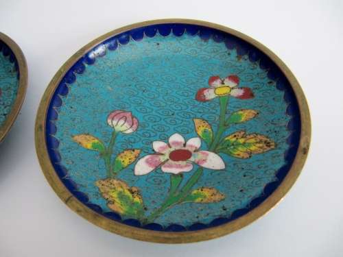 Pair of Antique (Meiji Period c1900) Cloisonne Small Dishes