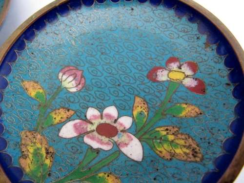 Pair of Antique (Meiji Period c1900) Cloisonne Small Dishes