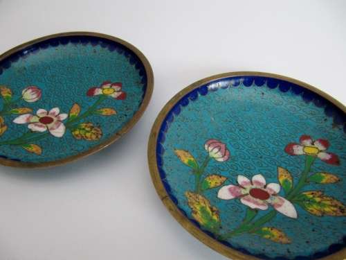Pair of Antique (Meiji Period c1900) Cloisonne Small Dishes
