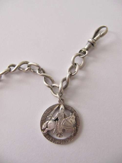 Antique Sterling Silver Fob Chain with T-Bar and Medal