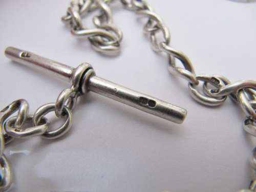 Antique Sterling Silver Fob Chain with T-Bar and Medal