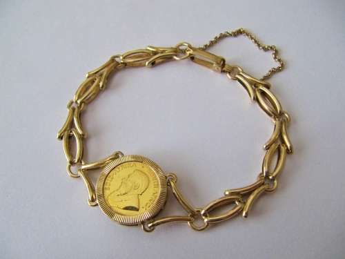 Stunning! Solid Gold Bracelet with 1/10oz Kruger Rand Coin