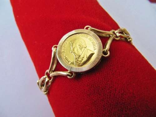 Stunning! Solid Gold Bracelet with 1/10oz Kruger Rand Coin