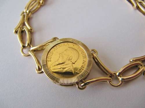 Stunning! Solid Gold Bracelet with 1/10oz Kruger Rand Coin