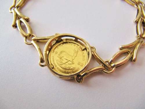Stunning! Solid Gold Bracelet with 1/10oz Kruger Rand Coin