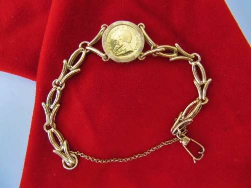 Stunning! Solid Gold Bracelet with 1/10oz Kruger Rand Coin