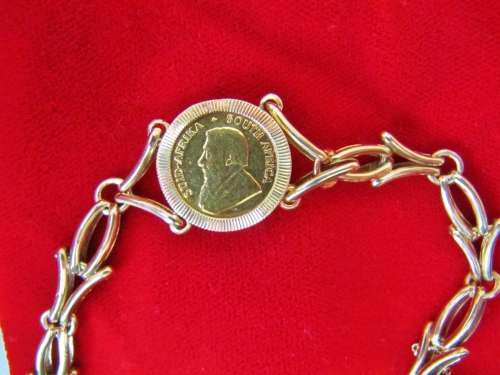 Stunning! Solid Gold Bracelet with 1/10oz Kruger Rand Coin