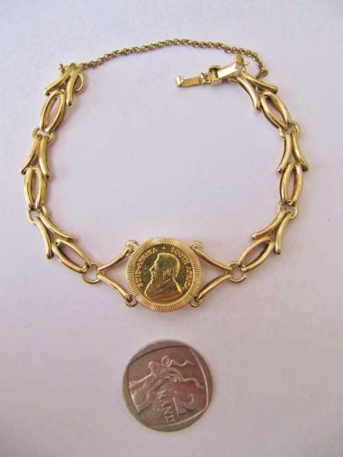 Stunning! Solid Gold Bracelet with 1/10oz Kruger Rand Coin