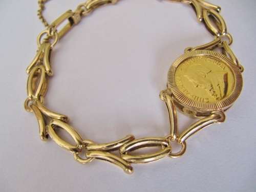 Stunning! Solid Gold Bracelet with 1/10oz Kruger Rand Coin