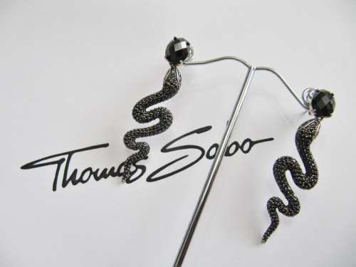 Designer Thomas Sabo Sterling Silver Black Snake Earrings