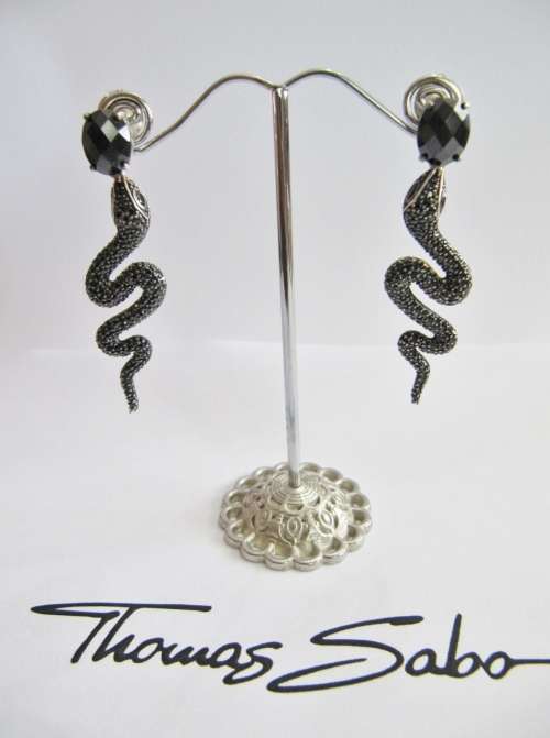 Designer Thomas Sabo Sterling Silver Black Snake Earrings