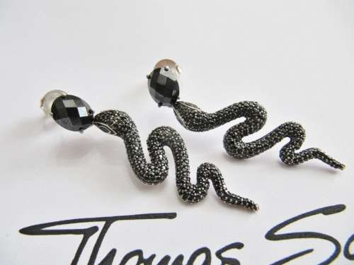 Designer Thomas Sabo Sterling Silver Black Snake Earrings
