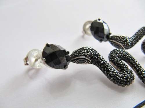 Designer Thomas Sabo Sterling Silver Black Snake Earrings