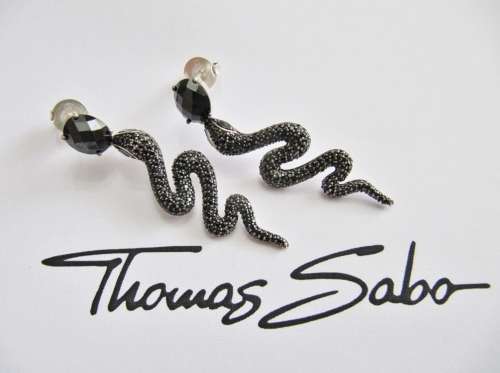 Designer Thomas Sabo Sterling Silver Black Snake Earrings