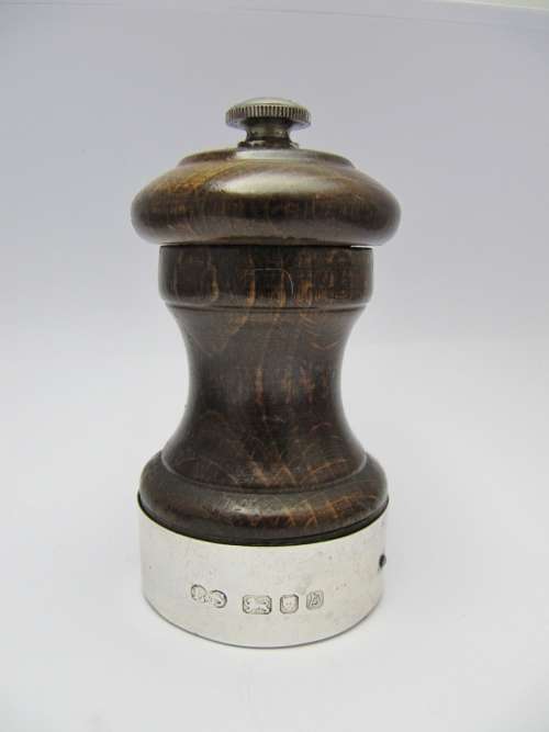 Vintage Silver Rimmed Wooden Pepper Grinder