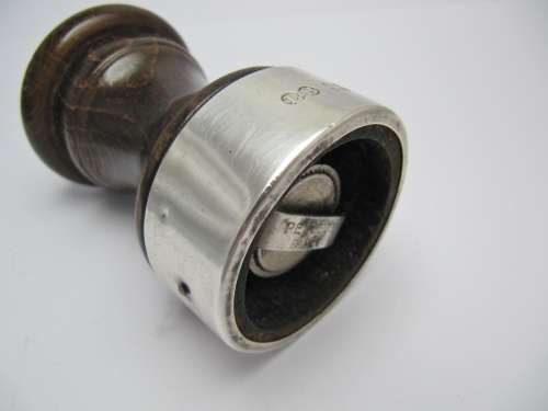 Vintage Silver Rimmed Wooden Pepper Grinder