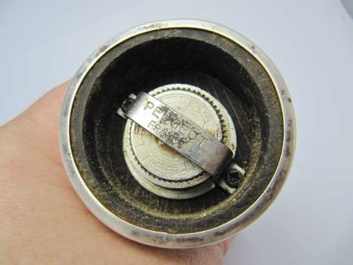 Vintage Silver Rimmed Wooden Pepper Grinder