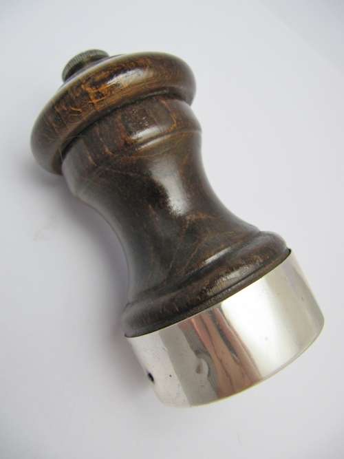 Vintage Silver Rimmed Wooden Pepper Grinder