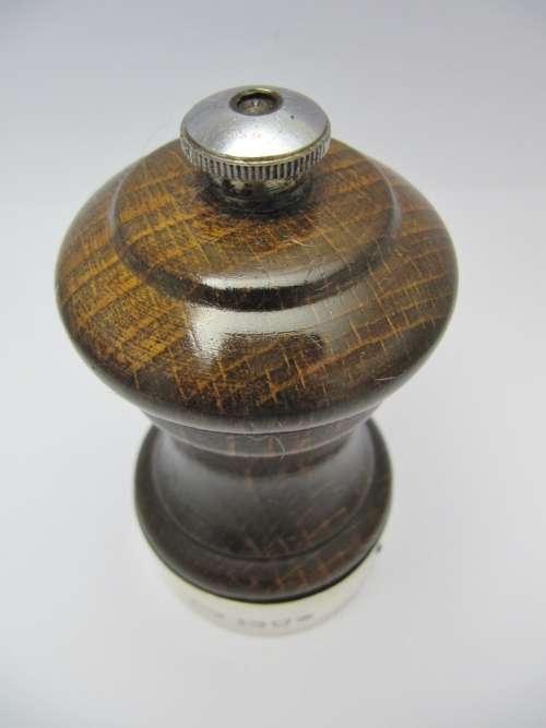 Vintage Silver Rimmed Wooden Pepper Grinder