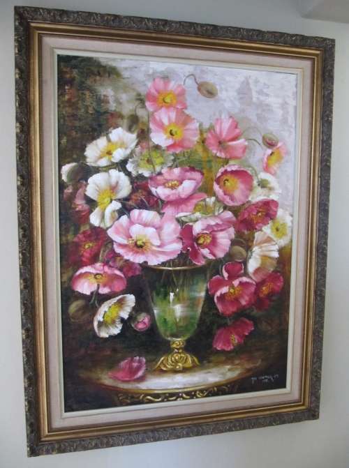 Superb! Mia Venter - Large Poppy Floral Bouquet Oil Painting