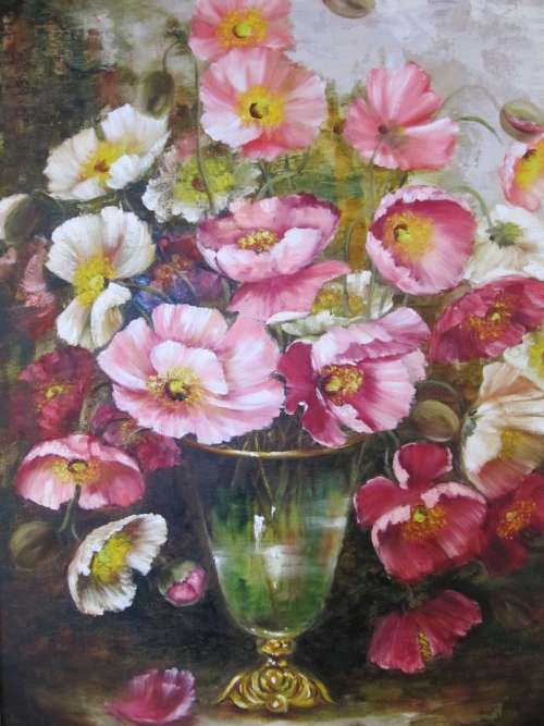 Superb! Mia Venter - Large Poppy Floral Bouquet Oil Painting