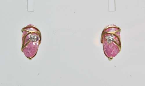 Pair of 9ct Gold and Sparkling Pink Stone Earrings