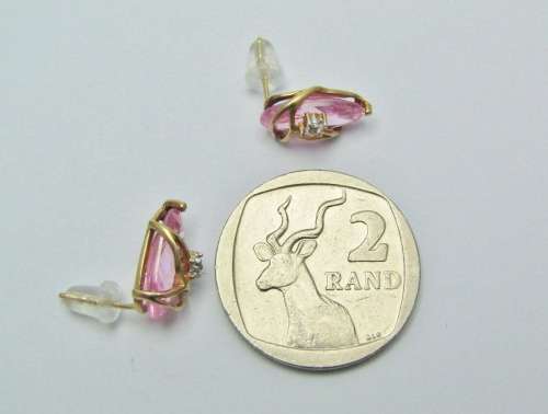 Pair of 9ct Gold and Sparkling Pink Stone Earrings