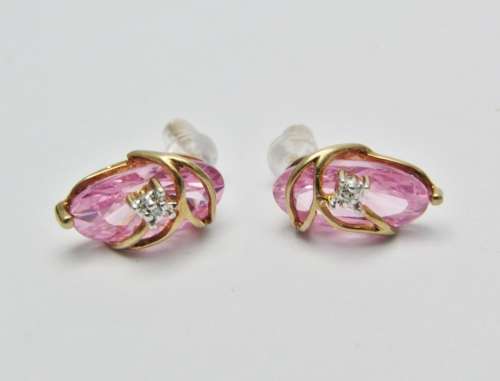 Pair of 9ct Gold and Sparkling Pink Stone Earrings