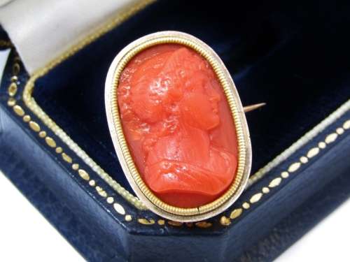 Antique Georgian Period Finely Carved Coral Cameo Brooch