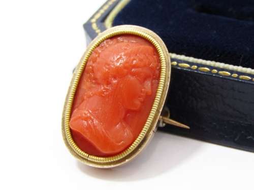 Antique Georgian Period Finely Carved Coral Cameo Brooch